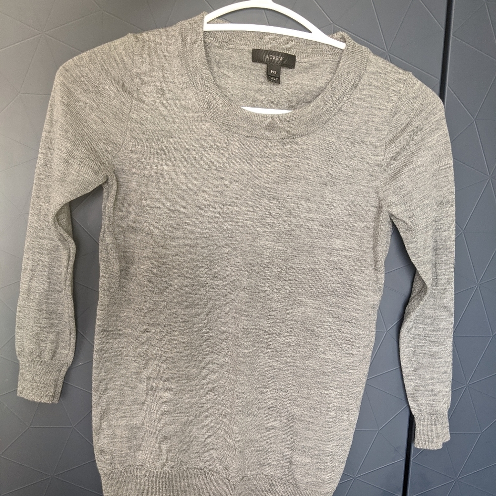 J crew grey merino wool 3/4 sleeve sweater xs
